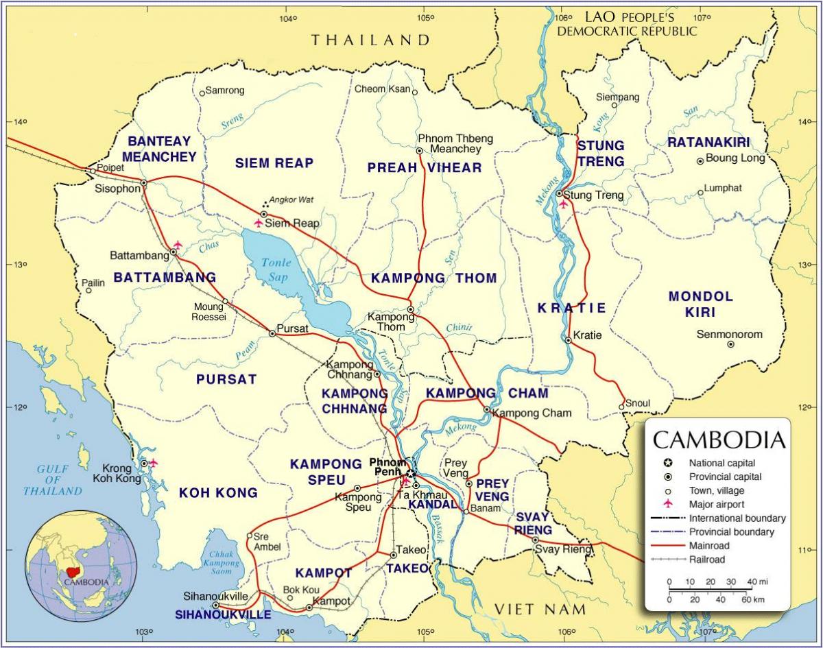 Mapa Kambodży drodze