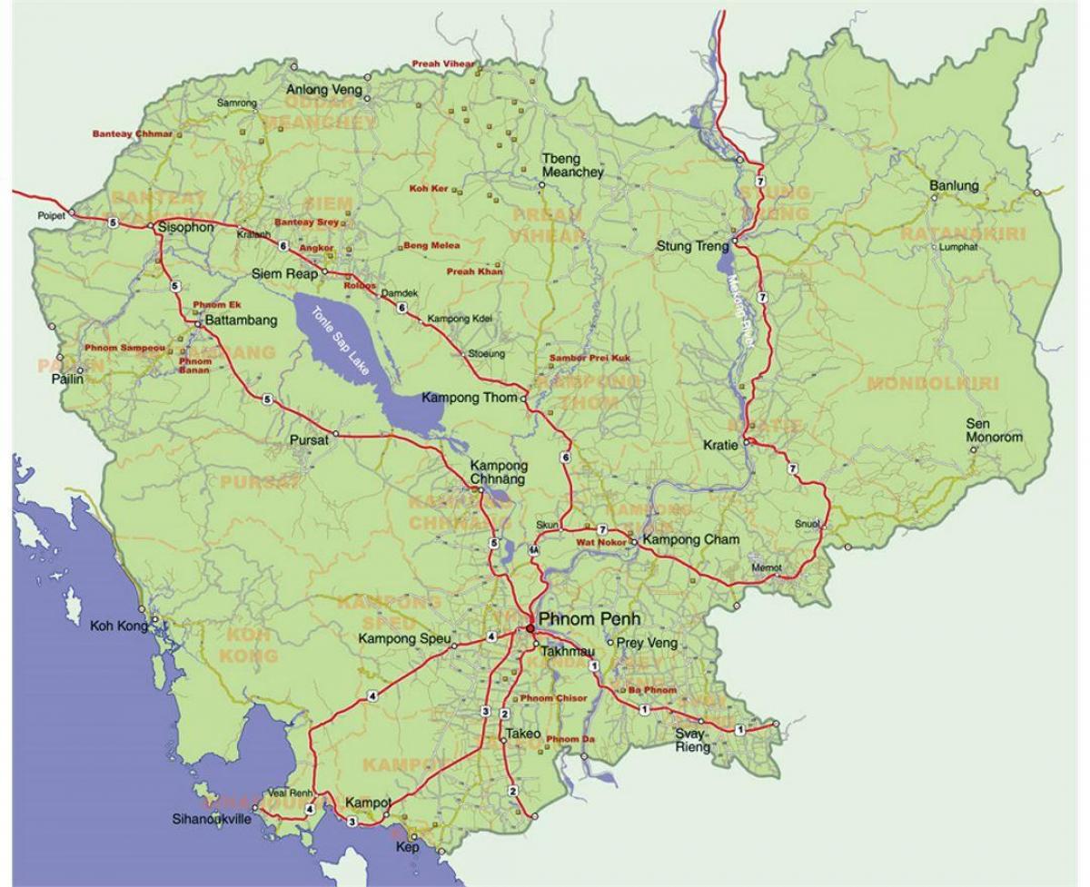szczegółowa mapa Kambodży