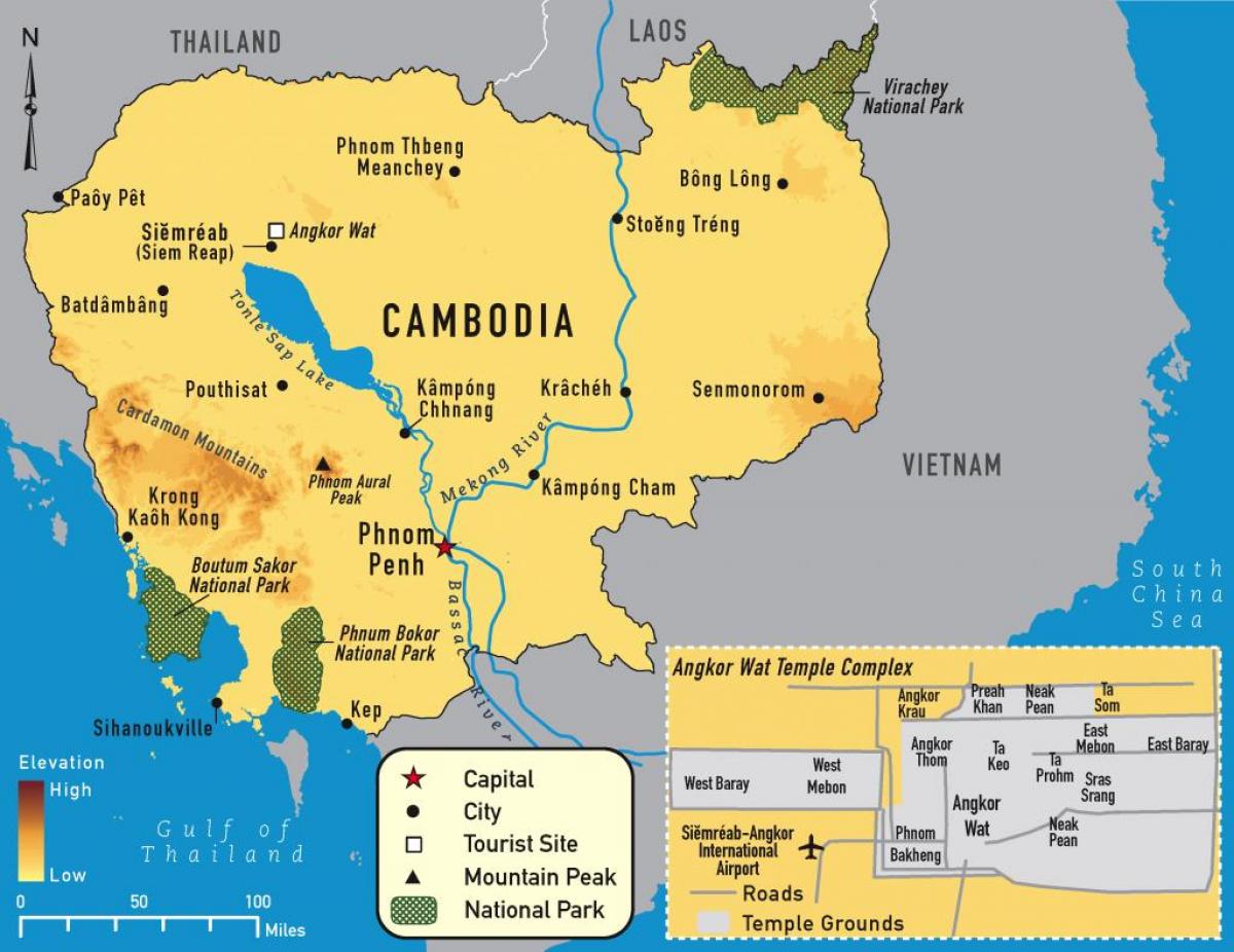 Angkor w Kambodży mapie